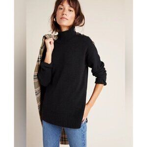 By Anthropologie Womans Sz XS Margarita Black Turtleneck Sweater Button Shoulder